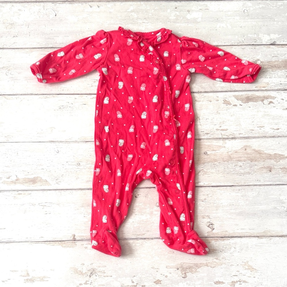 Carters 6m Baby Girl Owl Print Pink Footie Sleeper One Piece Outfit